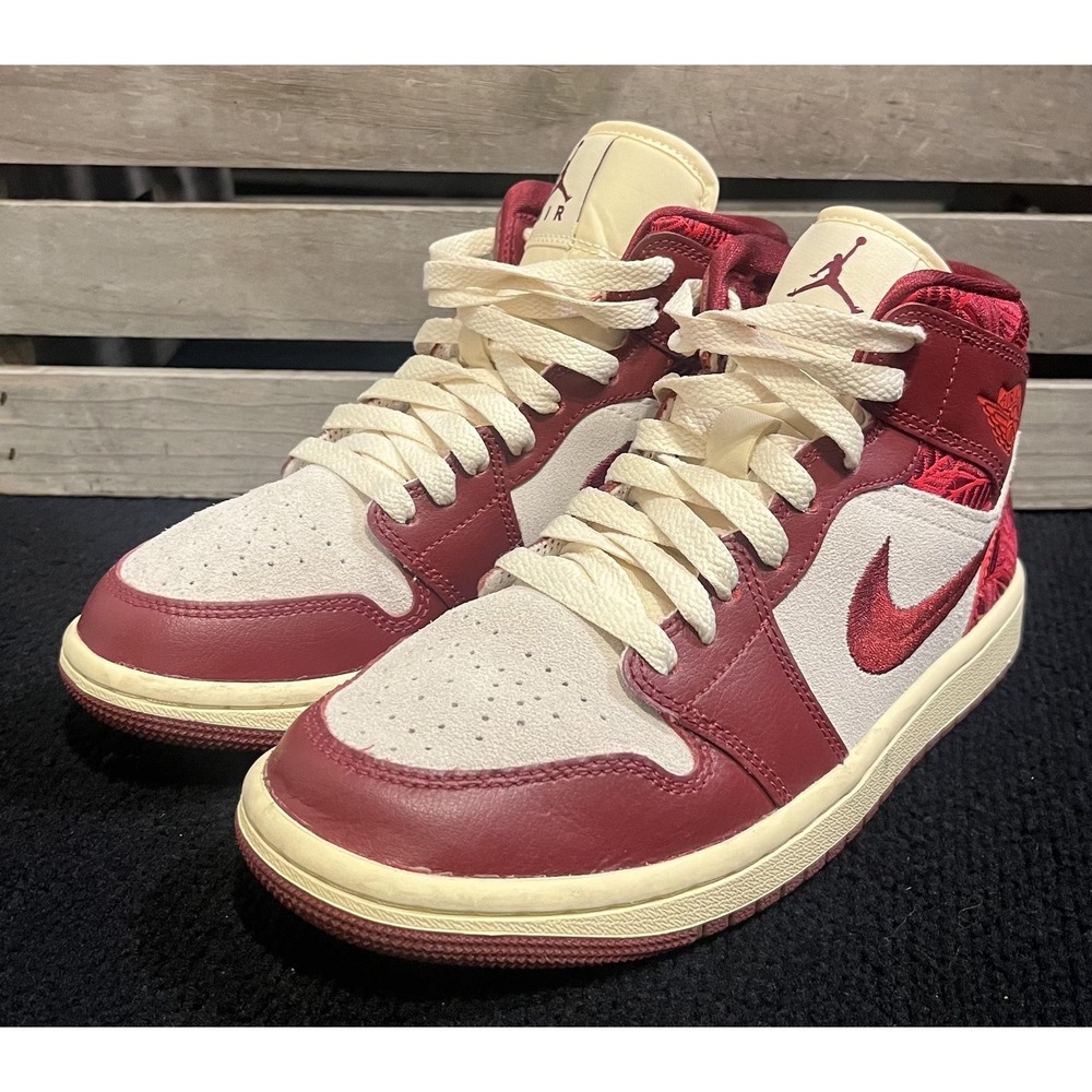 Nike Air Jordan 1 Mid Shoes Youth Size 6.5Y Red Sail Basketball DZ2820-601 - Picture 4 of 11
